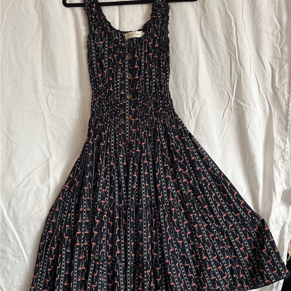 SIMPLY COUTURE Women's LG Black Pink Flamingo Pattern Sleeveless A-Line Dress